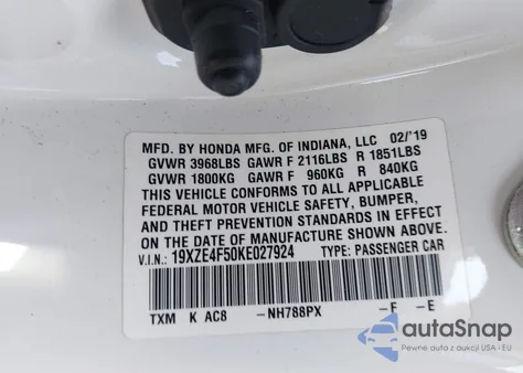 2019 Honda Insight Ex из США, поврежденный, VIN 19XZE4F50KE027924